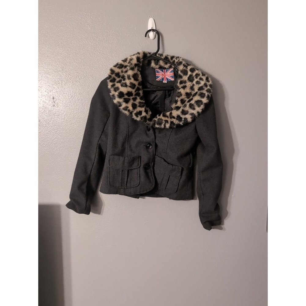 MISS LONDON Wear 2 Ways Jacket Size S W/ Detachable Faux Fur Collar Wool Blend